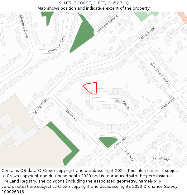 9, LITTLE COPSE, FLEET, GU52 7UQ: Location map and indicative extent of plot