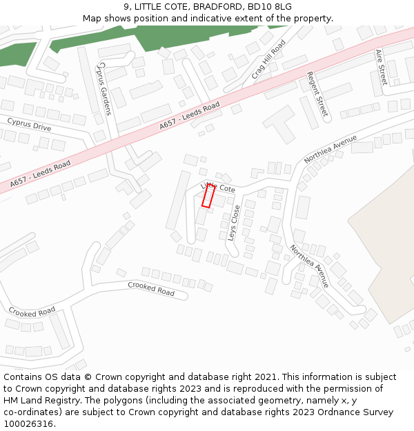 9, LITTLE COTE, BRADFORD, BD10 8LG: Location map and indicative extent of plot
