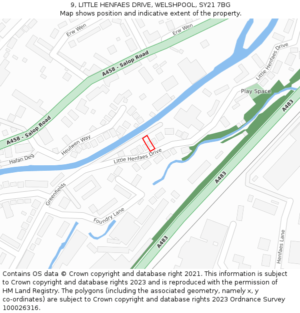 9, LITTLE HENFAES DRIVE, WELSHPOOL, SY21 7BG: Location map and indicative extent of plot