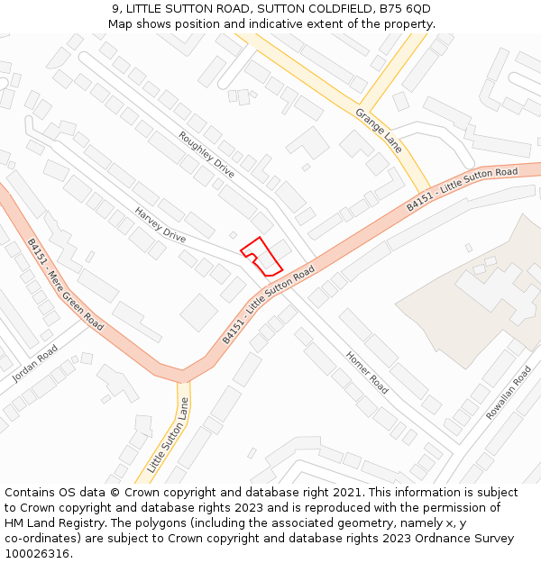 9, LITTLE SUTTON ROAD, SUTTON COLDFIELD, B75 6QD: Location map and indicative extent of plot
