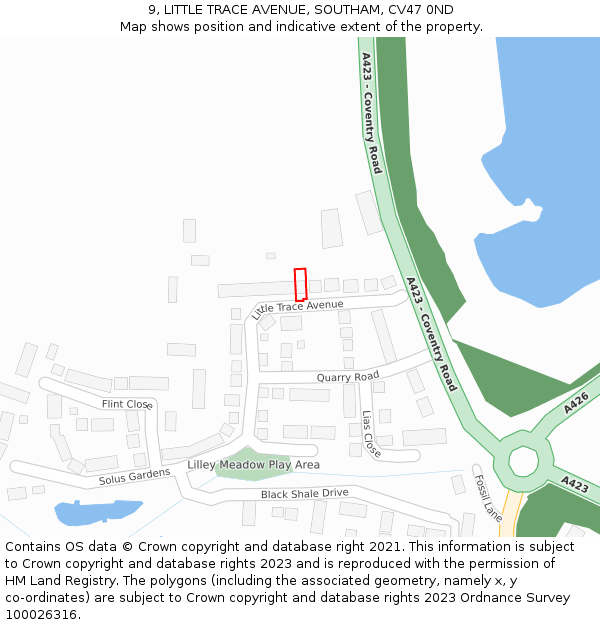 9, LITTLE TRACE AVENUE, SOUTHAM, CV47 0ND: Location map and indicative extent of plot