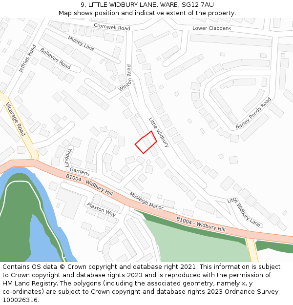 9, LITTLE WIDBURY LANE, WARE, SG12 7AU: Location map and indicative extent of plot