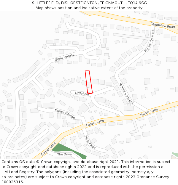 9, LITTLEFIELD, BISHOPSTEIGNTON, TEIGNMOUTH, TQ14 9SG: Location map and indicative extent of plot