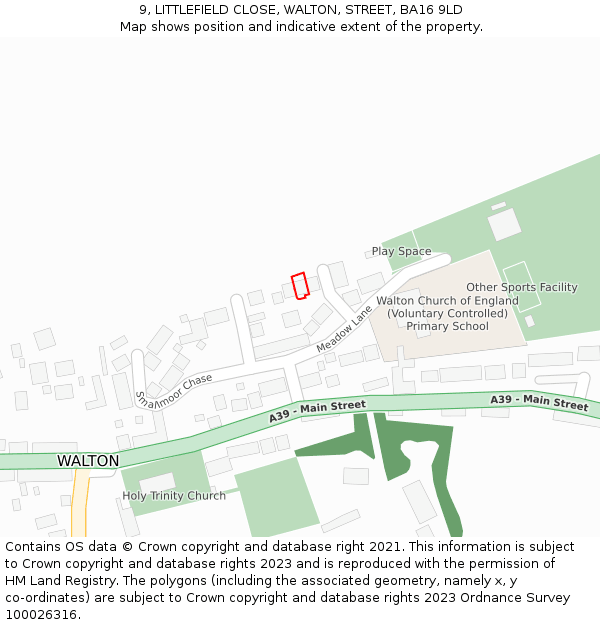 9, LITTLEFIELD CLOSE, WALTON, STREET, BA16 9LD: Location map and indicative extent of plot