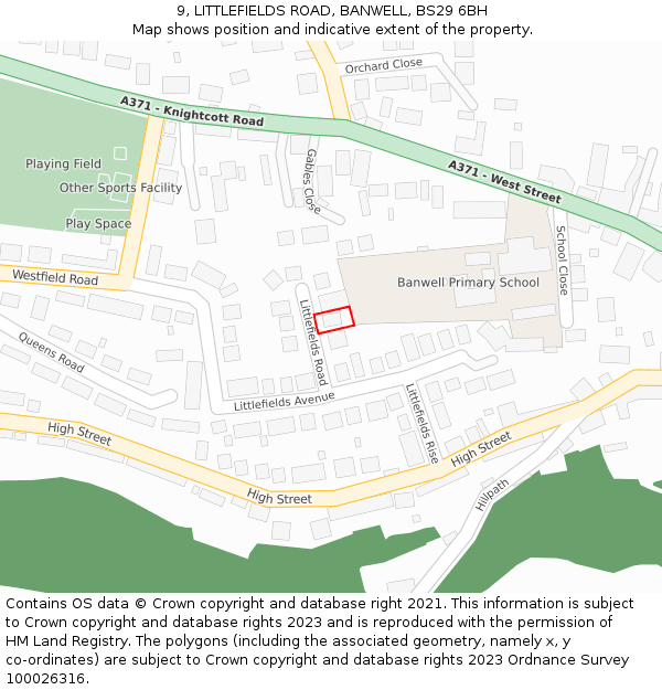 9, LITTLEFIELDS ROAD, BANWELL, BS29 6BH: Location map and indicative extent of plot