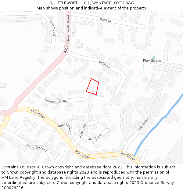 9, LITTLEWORTH HILL, WANTAGE, OX12 9AG: Location map and indicative extent of plot