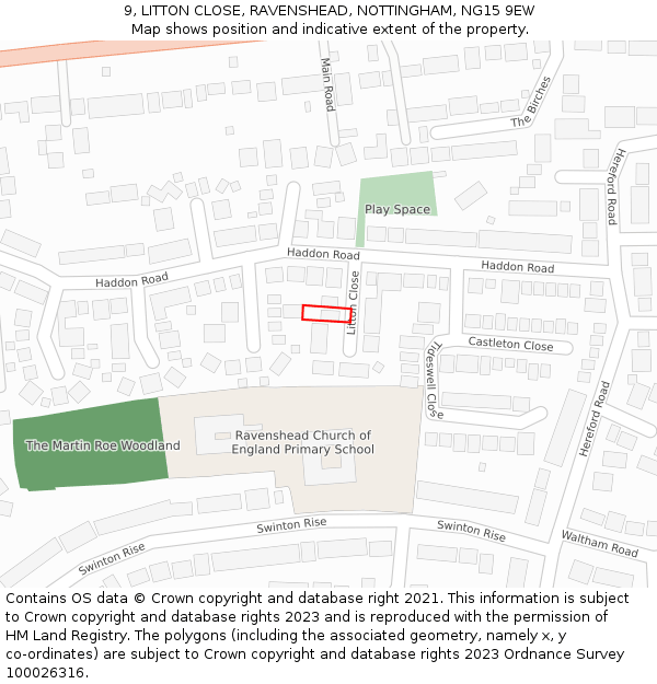 9, LITTON CLOSE, RAVENSHEAD, NOTTINGHAM, NG15 9EW: Location map and indicative extent of plot