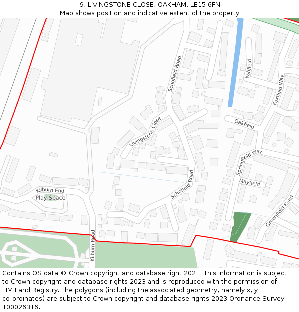 9, LIVINGSTONE CLOSE, OAKHAM, LE15 6FN: Location map and indicative extent of plot