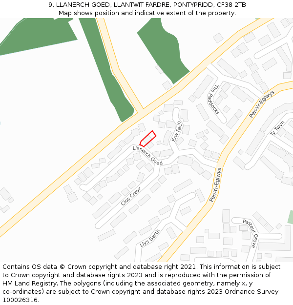 9, LLANERCH GOED, LLANTWIT FARDRE, PONTYPRIDD, CF38 2TB: Location map and indicative extent of plot