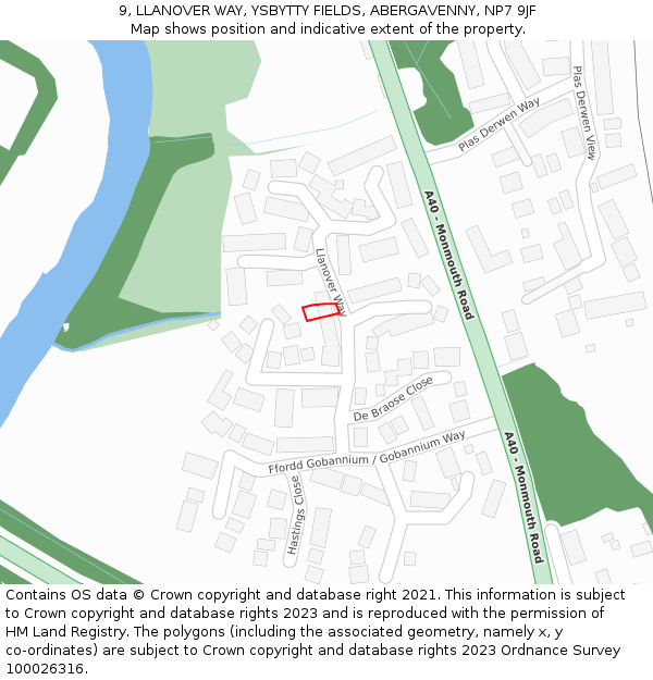 9, LLANOVER WAY, YSBYTTY FIELDS, ABERGAVENNY, NP7 9JF: Location map and indicative extent of plot