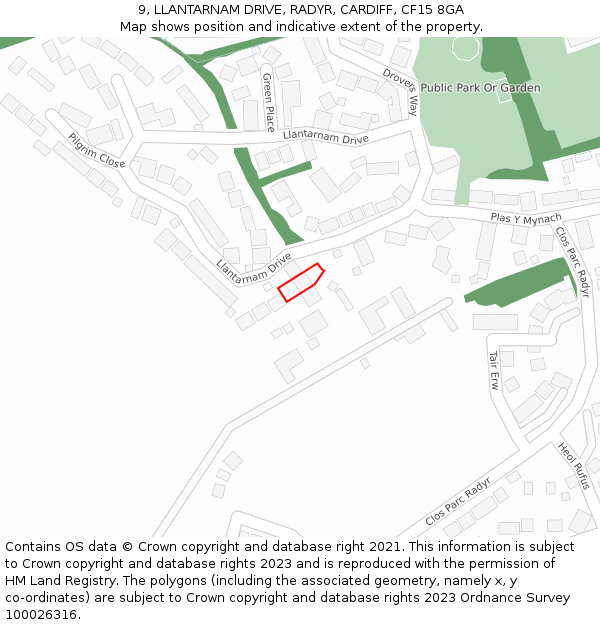 9, LLANTARNAM DRIVE, RADYR, CARDIFF, CF15 8GA: Location map and indicative extent of plot