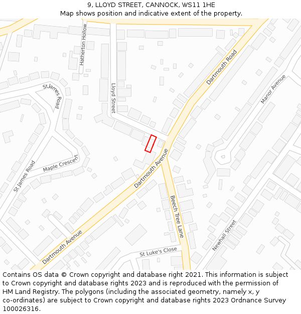 9, LLOYD STREET, CANNOCK, WS11 1HE: Location map and indicative extent of plot