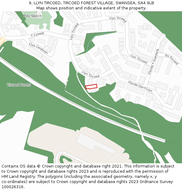 9, LLYN TIRCOED, TIRCOED FOREST VILLAGE, SWANSEA, SA4 9LB: Location map and indicative extent of plot