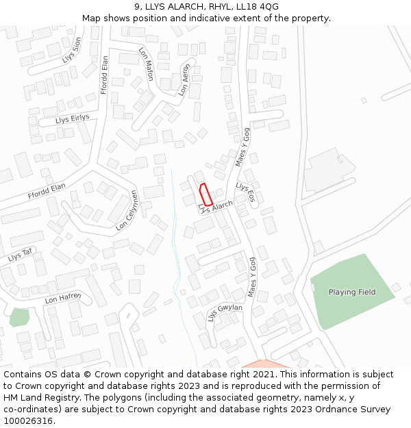 9, LLYS ALARCH, RHYL, LL18 4QG: Location map and indicative extent of plot