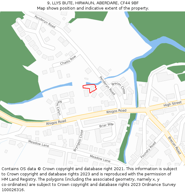 9, LLYS BUTE, HIRWAUN, ABERDARE, CF44 9BF: Location map and indicative extent of plot