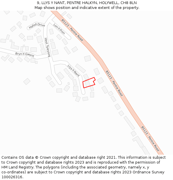 9, LLYS Y NANT, PENTRE HALKYN, HOLYWELL, CH8 8LN: Location map and indicative extent of plot