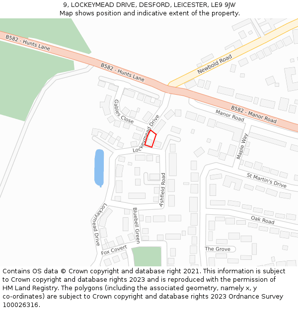 9, LOCKEYMEAD DRIVE, DESFORD, LEICESTER, LE9 9JW: Location map and indicative extent of plot