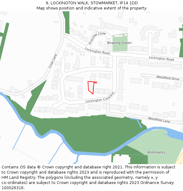 9, LOCKINGTON WALK, STOWMARKET, IP14 1DD: Location map and indicative extent of plot