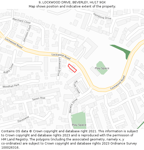 9, LOCKWOOD DRIVE, BEVERLEY, HU17 9GX: Location map and indicative extent of plot