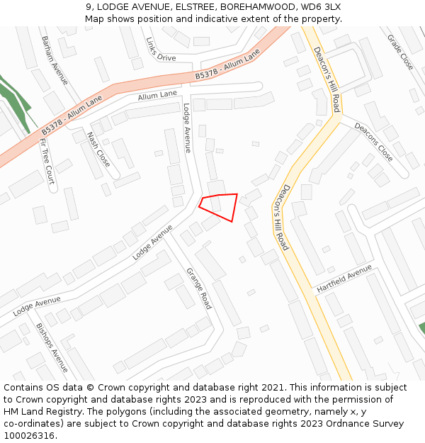 9, LODGE AVENUE, ELSTREE, BOREHAMWOOD, WD6 3LX: Location map and indicative extent of plot