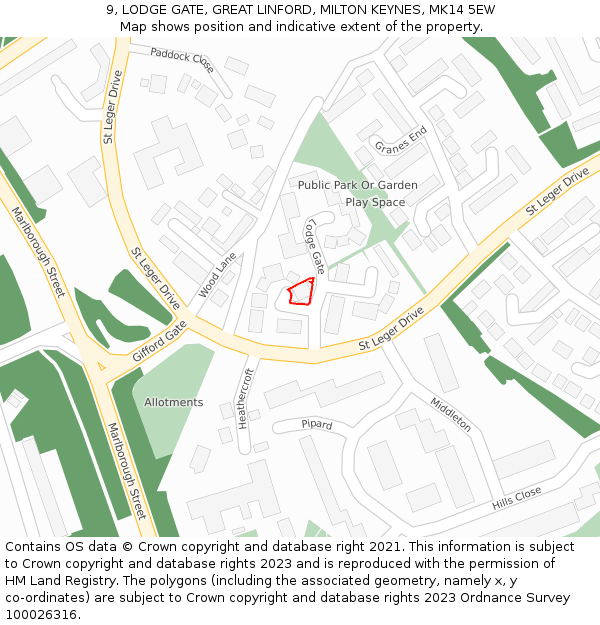 9, LODGE GATE, GREAT LINFORD, MILTON KEYNES, MK14 5EW: Location map and indicative extent of plot