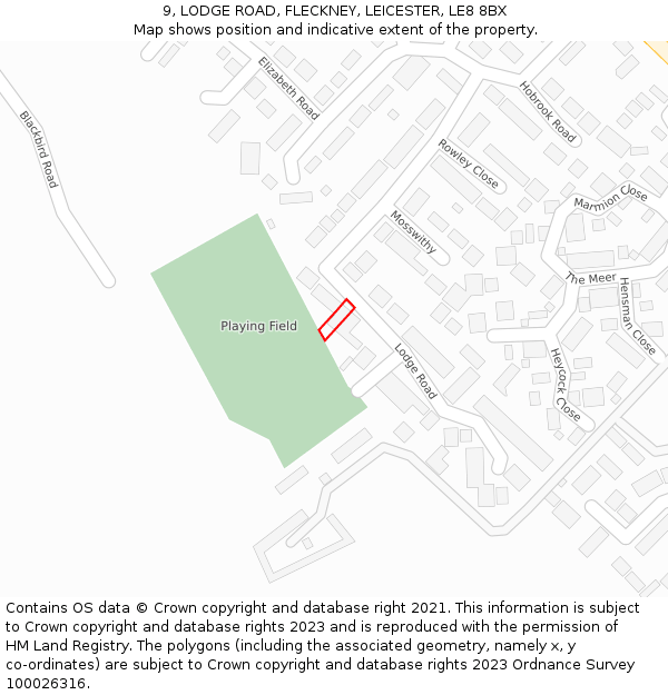 9, LODGE ROAD, FLECKNEY, LEICESTER, LE8 8BX: Location map and indicative extent of plot