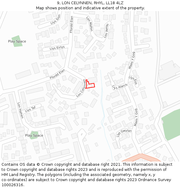 9, LON CELYNNEN, RHYL, LL18 4LZ: Location map and indicative extent of plot