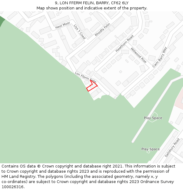 9, LON FFERM FELIN, BARRY, CF62 6LY: Location map and indicative extent of plot