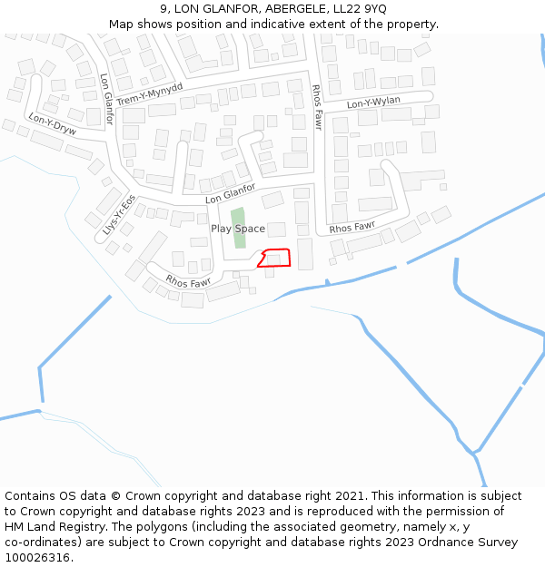 9, LON GLANFOR, ABERGELE, LL22 9YQ: Location map and indicative extent of plot