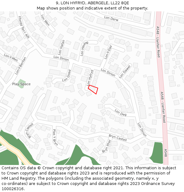 9, LON HYFRYD, ABERGELE, LL22 8QE: Location map and indicative extent of plot