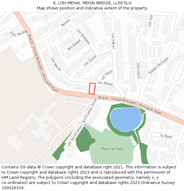 9, LON MENAI, MENAI BRIDGE, LL59 5LG: Location map and indicative extent of plot