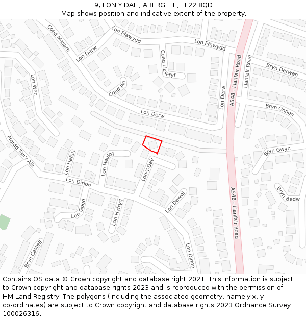 9, LON Y DAIL, ABERGELE, LL22 8QD: Location map and indicative extent of plot