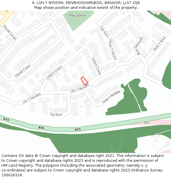 9, LON Y WYDDFA, PENRHOSGARNEDD, BANGOR, LL57 2QE: Location map and indicative extent of plot