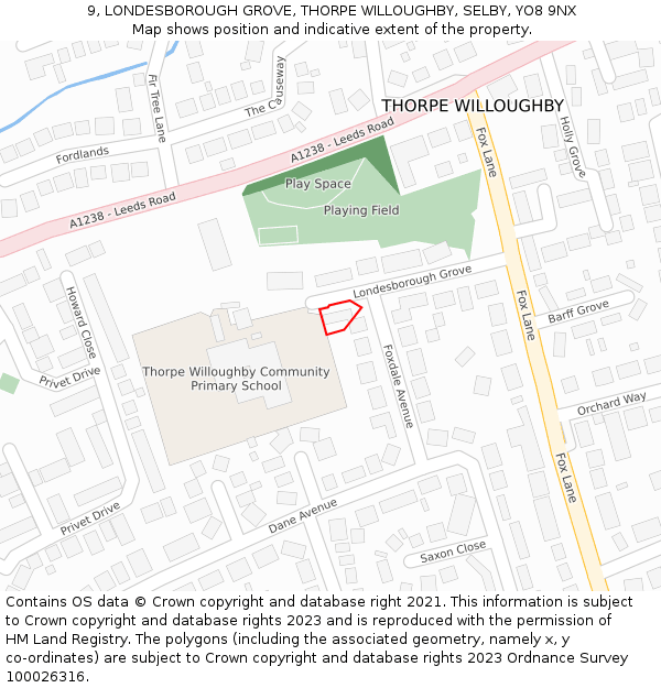 9, LONDESBOROUGH GROVE, THORPE WILLOUGHBY, SELBY, YO8 9NX: Location map and indicative extent of plot