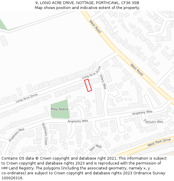 9, LONG ACRE DRIVE, NOTTAGE, PORTHCAWL, CF36 3SB: Location map and indicative extent of plot