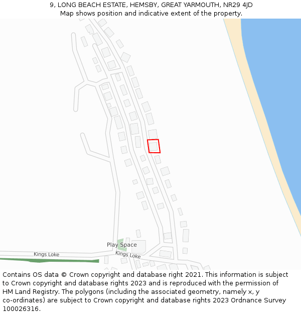 9, LONG BEACH ESTATE, HEMSBY, GREAT YARMOUTH, NR29 4JD: Location map and indicative extent of plot