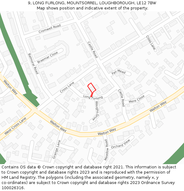 9, LONG FURLONG, MOUNTSORREL, LOUGHBOROUGH, LE12 7BW: Location map and indicative extent of plot