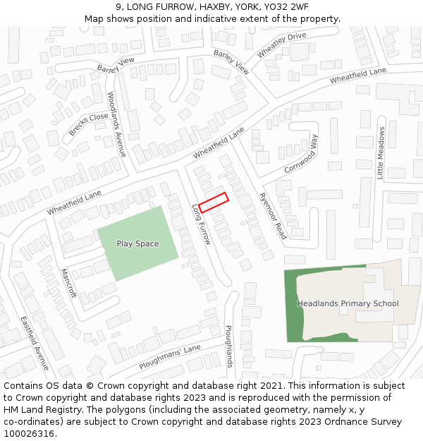 9, LONG FURROW, HAXBY, YORK, YO32 2WF: Location map and indicative extent of plot