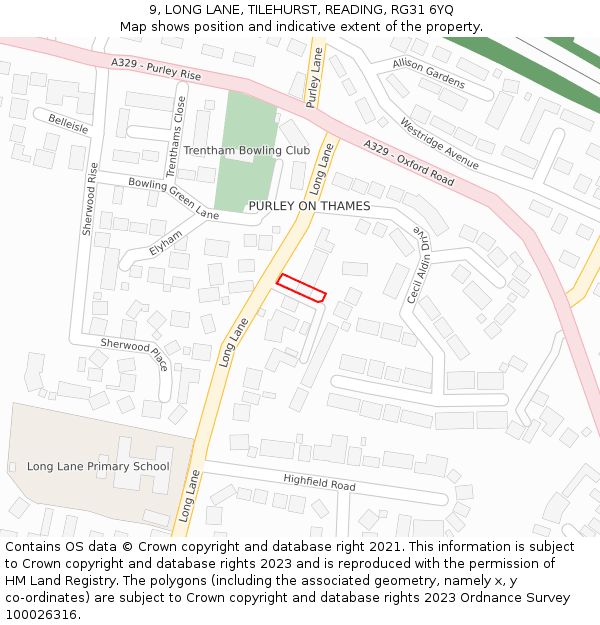 9, LONG LANE, TILEHURST, READING, RG31 6YQ: Location map and indicative extent of plot