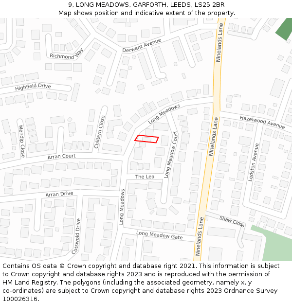 9, LONG MEADOWS, GARFORTH, LEEDS, LS25 2BR: Location map and indicative extent of plot