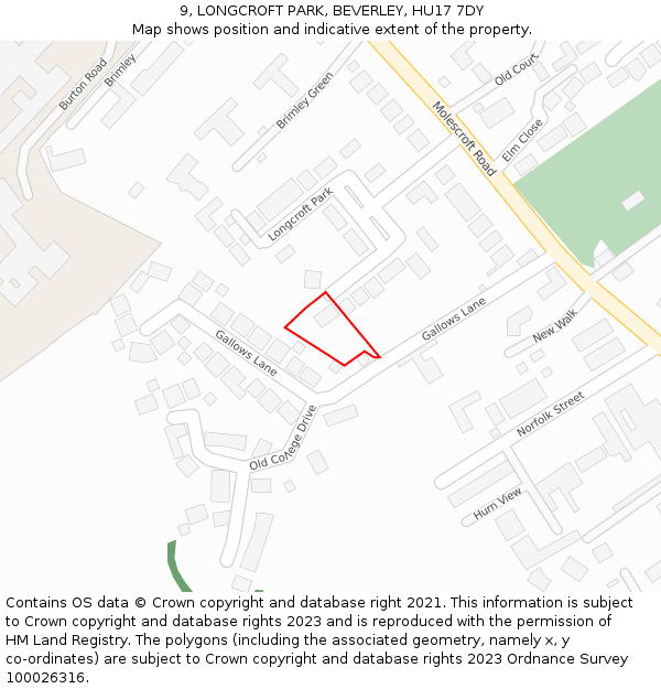 9, LONGCROFT PARK, BEVERLEY, HU17 7DY: Location map and indicative extent of plot