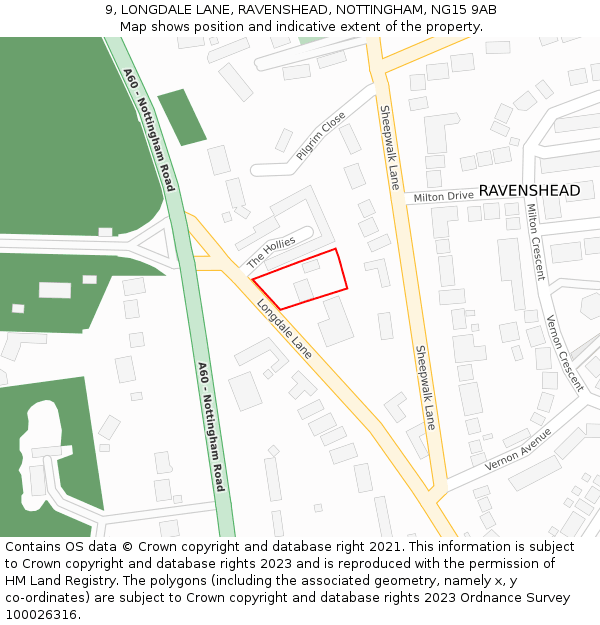 9, LONGDALE LANE, RAVENSHEAD, NOTTINGHAM, NG15 9AB: Location map and indicative extent of plot