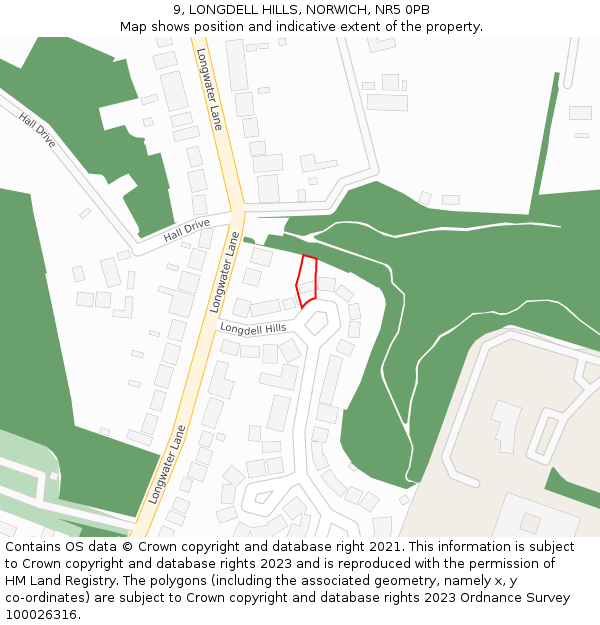 9, LONGDELL HILLS, NORWICH, NR5 0PB: Location map and indicative extent of plot