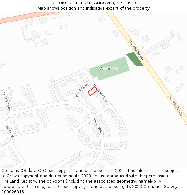 9, LONGDEN CLOSE, ANDOVER, SP11 6LD: Location map and indicative extent of plot