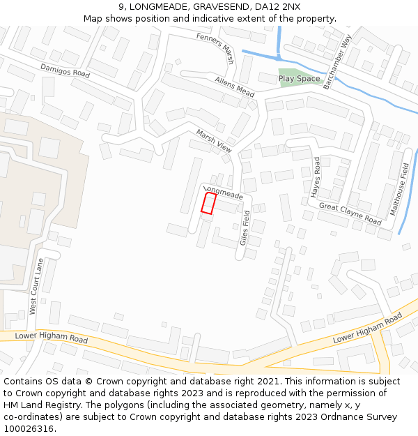 9, LONGMEADE, GRAVESEND, DA12 2NX: Location map and indicative extent of plot