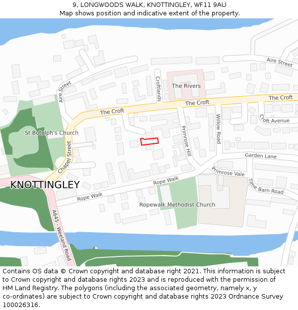 9, LONGWOODS WALK, KNOTTINGLEY, WF11 9AU: Location map and indicative extent of plot