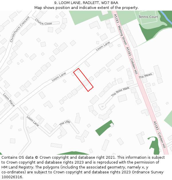 9, LOOM LANE, RADLETT, WD7 8AA: Location map and indicative extent of plot