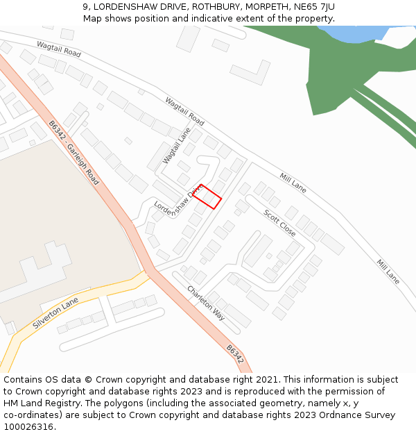 9, LORDENSHAW DRIVE, ROTHBURY, MORPETH, NE65 7JU: Location map and indicative extent of plot