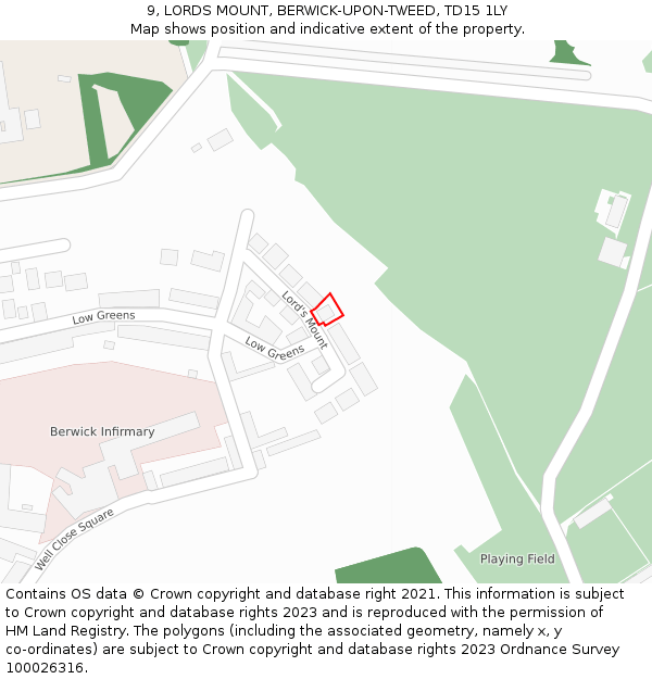 9, LORDS MOUNT, BERWICK-UPON-TWEED, TD15 1LY: Location map and indicative extent of plot