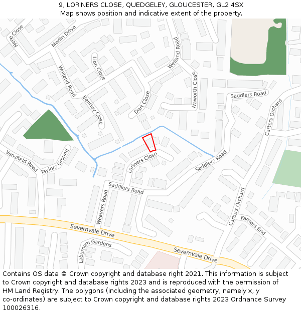 9, LORINERS CLOSE, QUEDGELEY, GLOUCESTER, GL2 4SX: Location map and indicative extent of plot